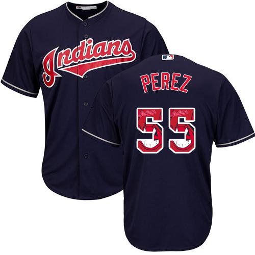 Indians #55 Roberto Perez Navy Blue Team Logo Fashion Stitched MLB Jersey